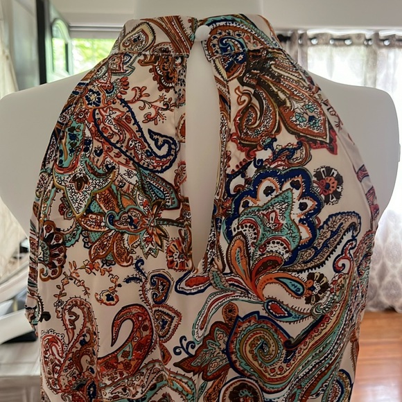 Halter Paisley Print Dress with Fashionable Ruffle Trim Fabric Belt - Picture 4 of 5